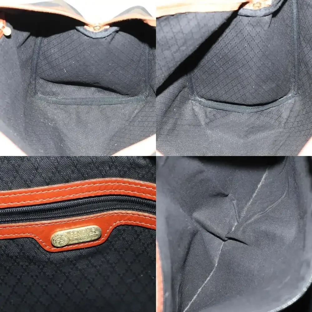 FENDI Pecan Canvas Boston Bag Black Brown Gold